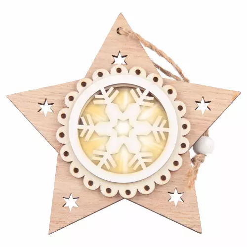 Bombka (gwiazda) świąteczna, choinkowa, drewniana LED